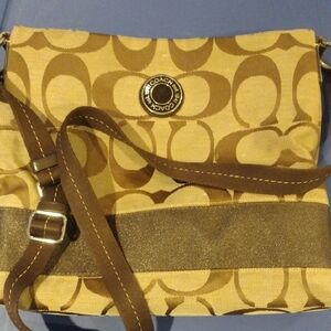 Coach Tan and Brown Crossbody Bag with Signature Monogram